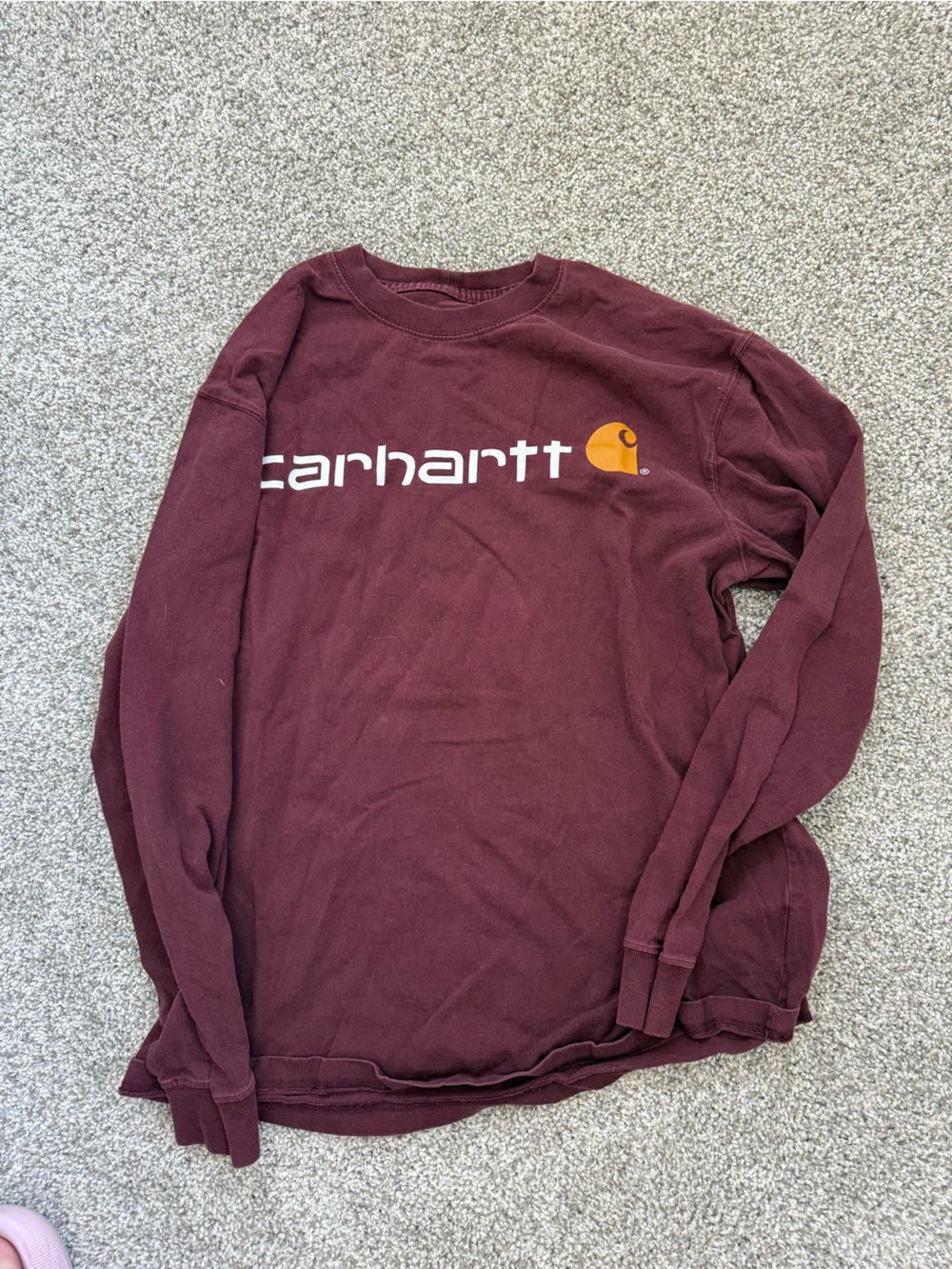 Carhartt Maroon Long-Sleeve Logo Tee with Gold Accent